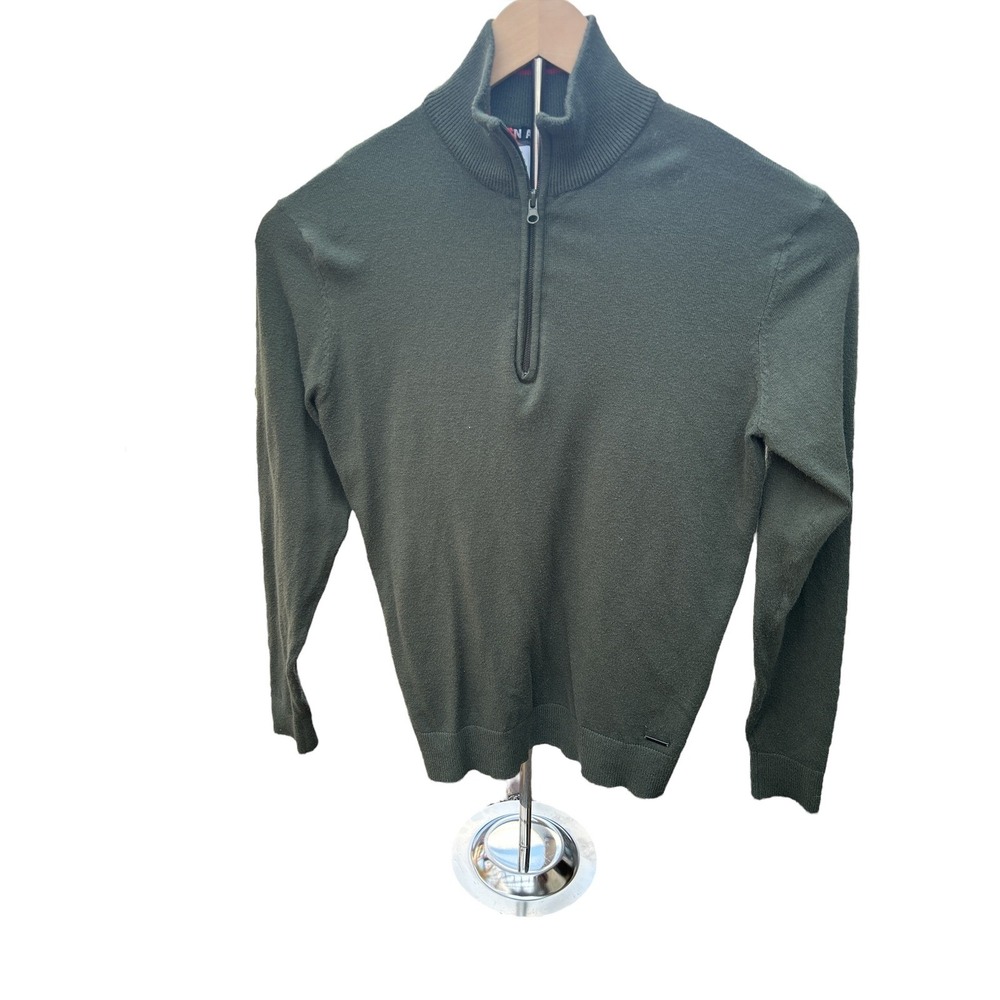 Bill Tornade Paris Mens Quarter Zip Pullover Sweater Olive Green M